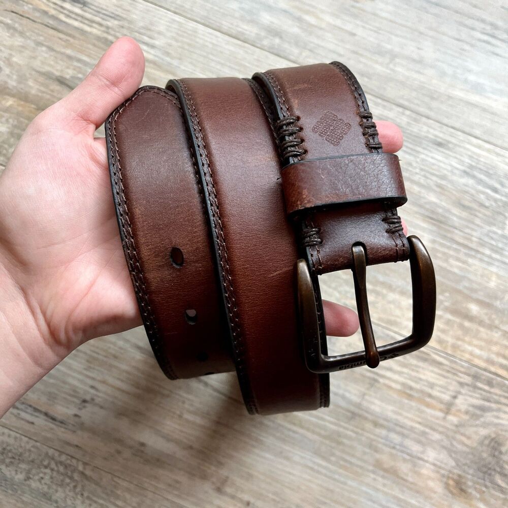 Columbia Belt Brown Copper Buckle Size 36 Leather Genuine Thick